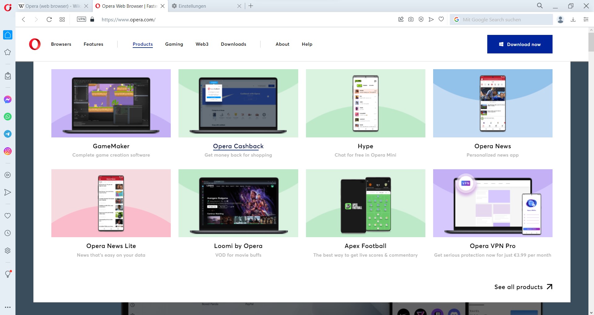 screenshot opera browser opera products
